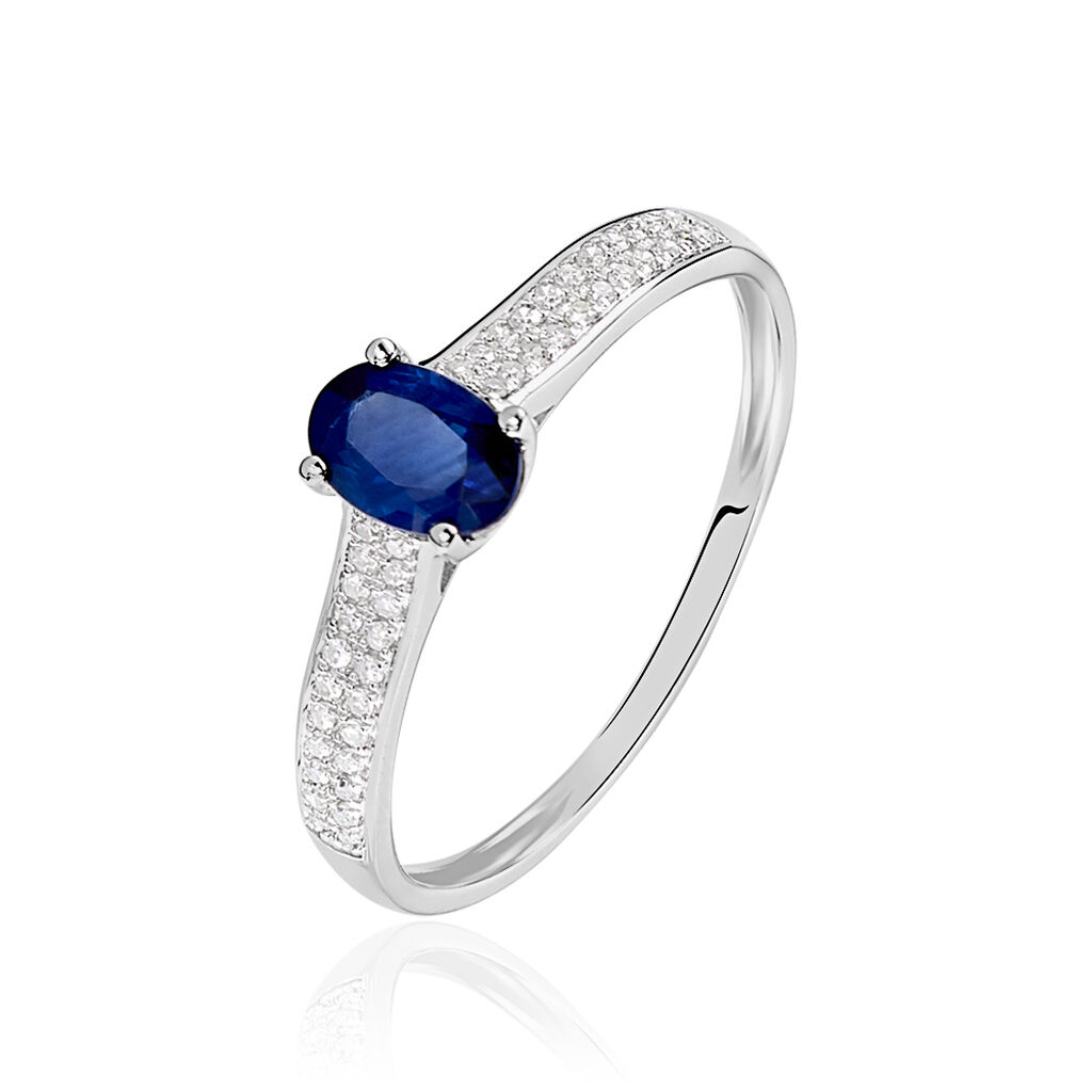 Anillo Santa Bárbara Oro Blanco 18k con Zafiro Azul Ovalado y Diamantes