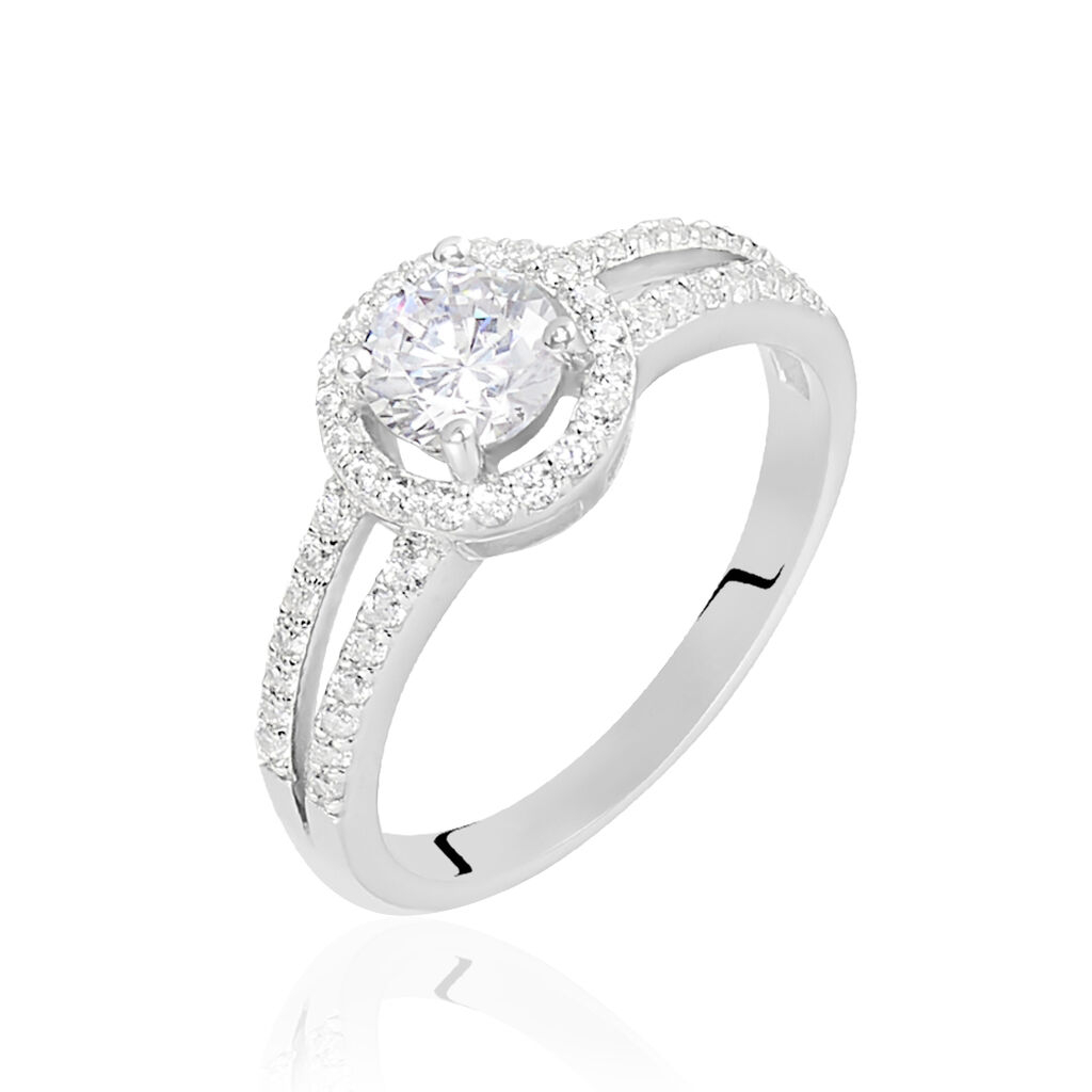Anillo con Diamante Natural en Oro Blanco 18k y Diseño de Halo
