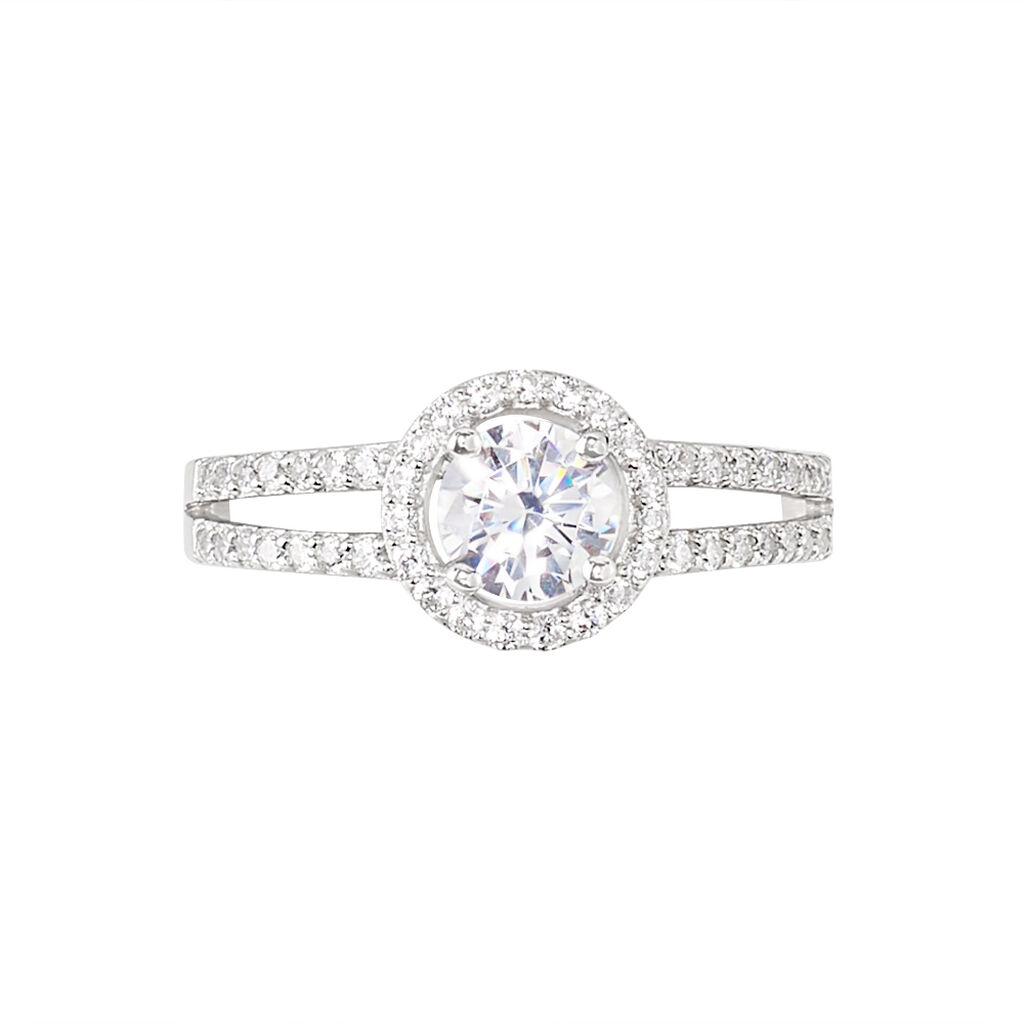 Anillo con Diamante Natural en Oro Blanco 18k y Diseño de Halo