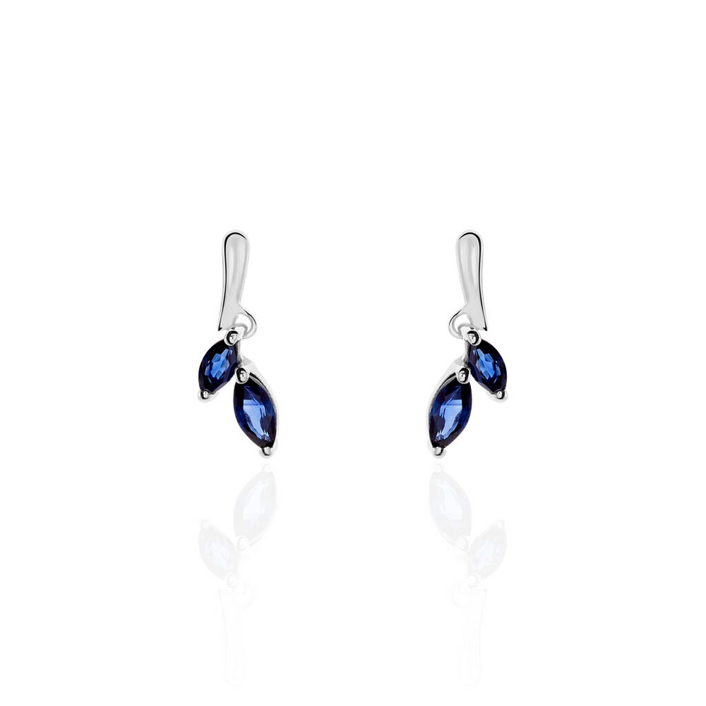 Aretes de Oro Blanco - Zafiros Azules Marqués - Joyería por Juli & Co