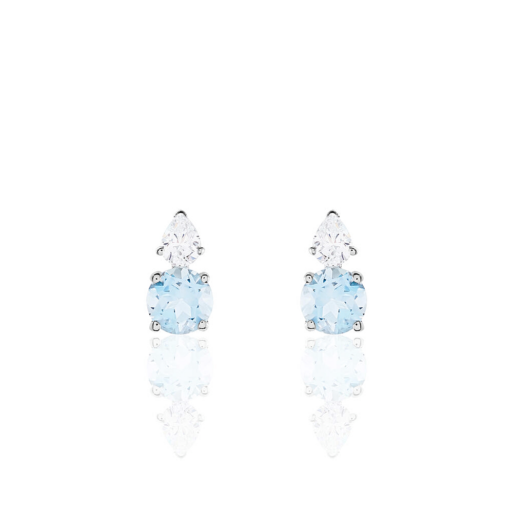 Aretes Muscat oro blanco 18k, diamantes naturales y aguamarinas pera.