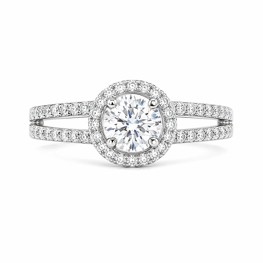 Anillo con halo de diamantes en oro blanco 