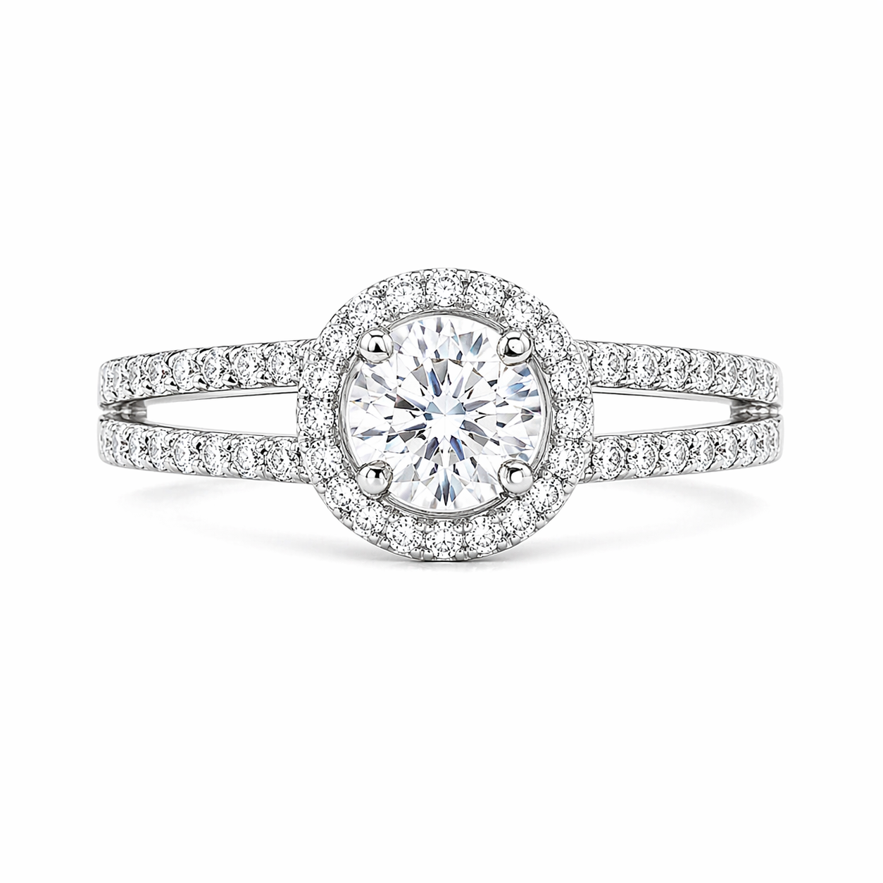 Anillo con halo de diamantes en oro blanco 