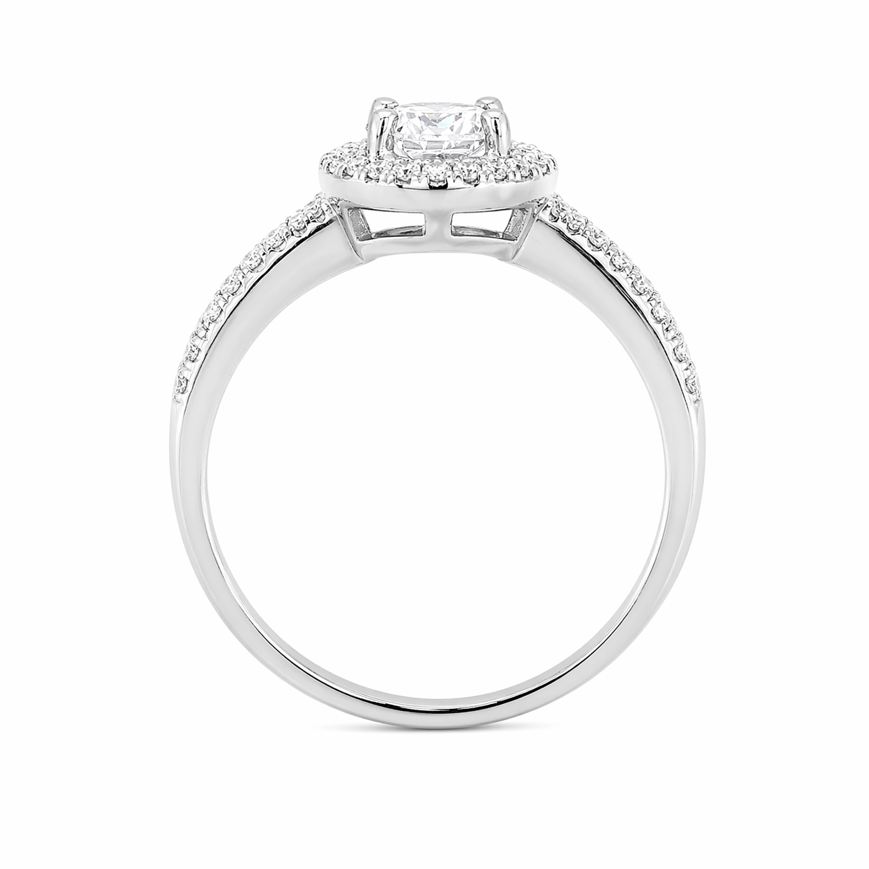 Anillo con halo de diamantes en oro blanco 