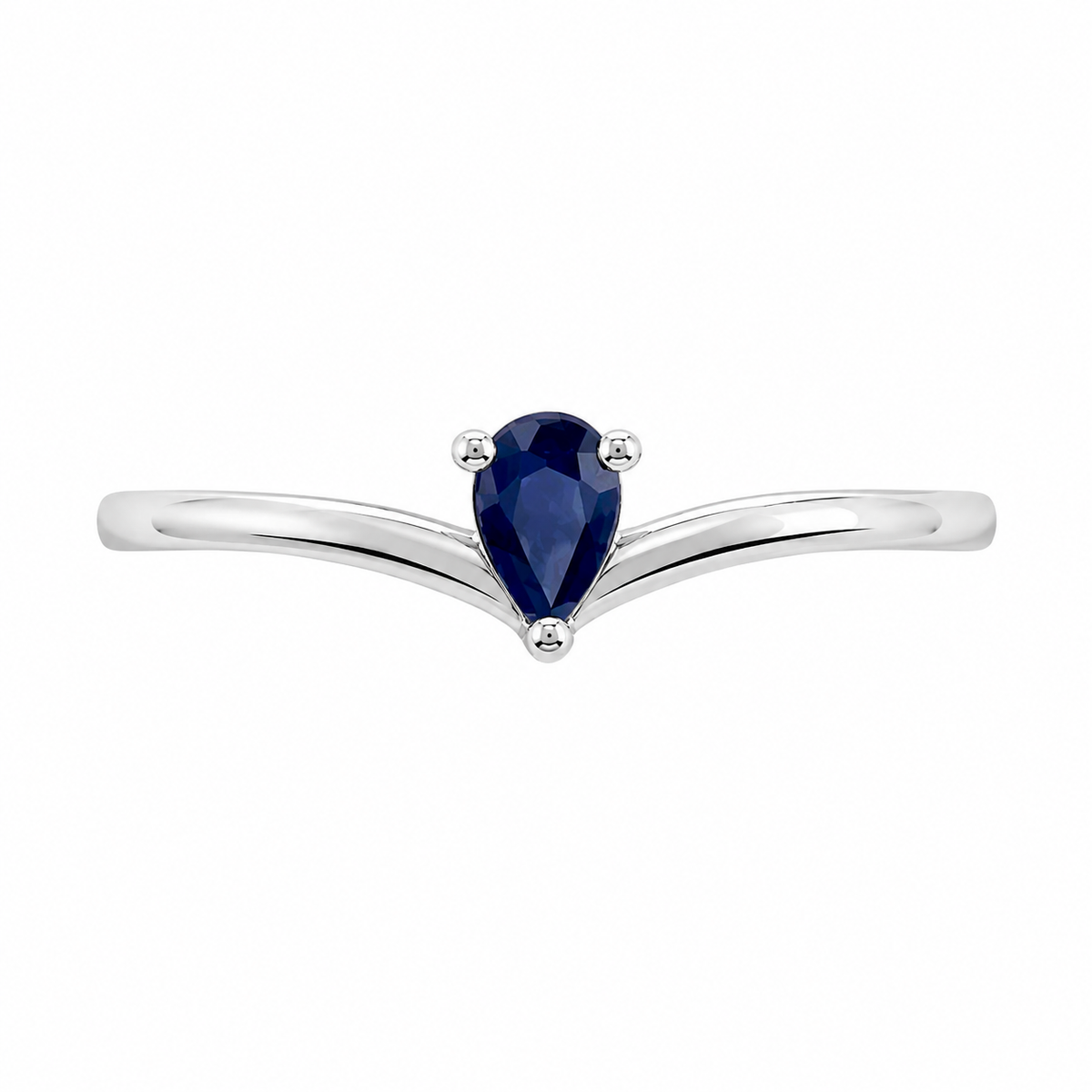 Anillo de oro blanco 18k con zafiro azul en forma de pera. 
