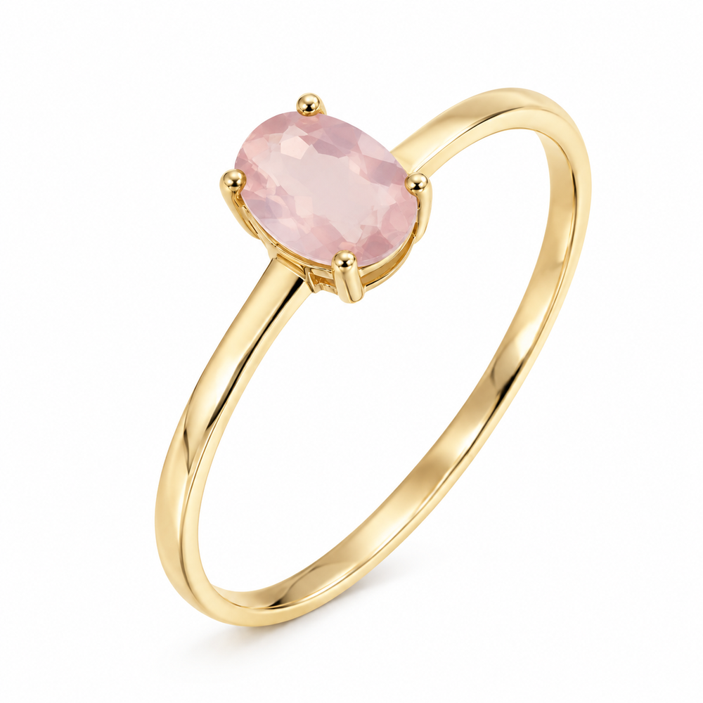 Anillo de oro amarillo 18k con cuarzo rosado natural. 