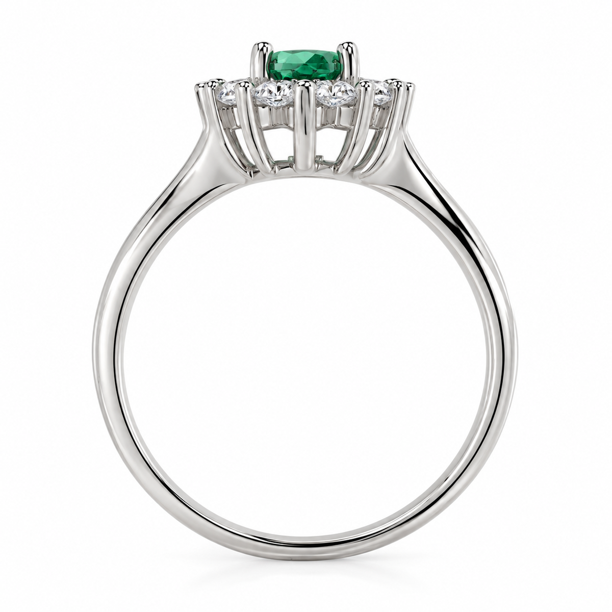 Anillo de esmeralda natural ovalada con diamantes naturales en oro blanco 18k