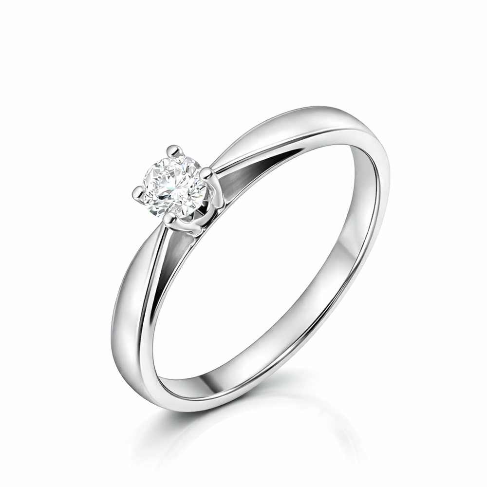 Anillo solitario de oro blanco de 18 quilates con diamante redondo natural