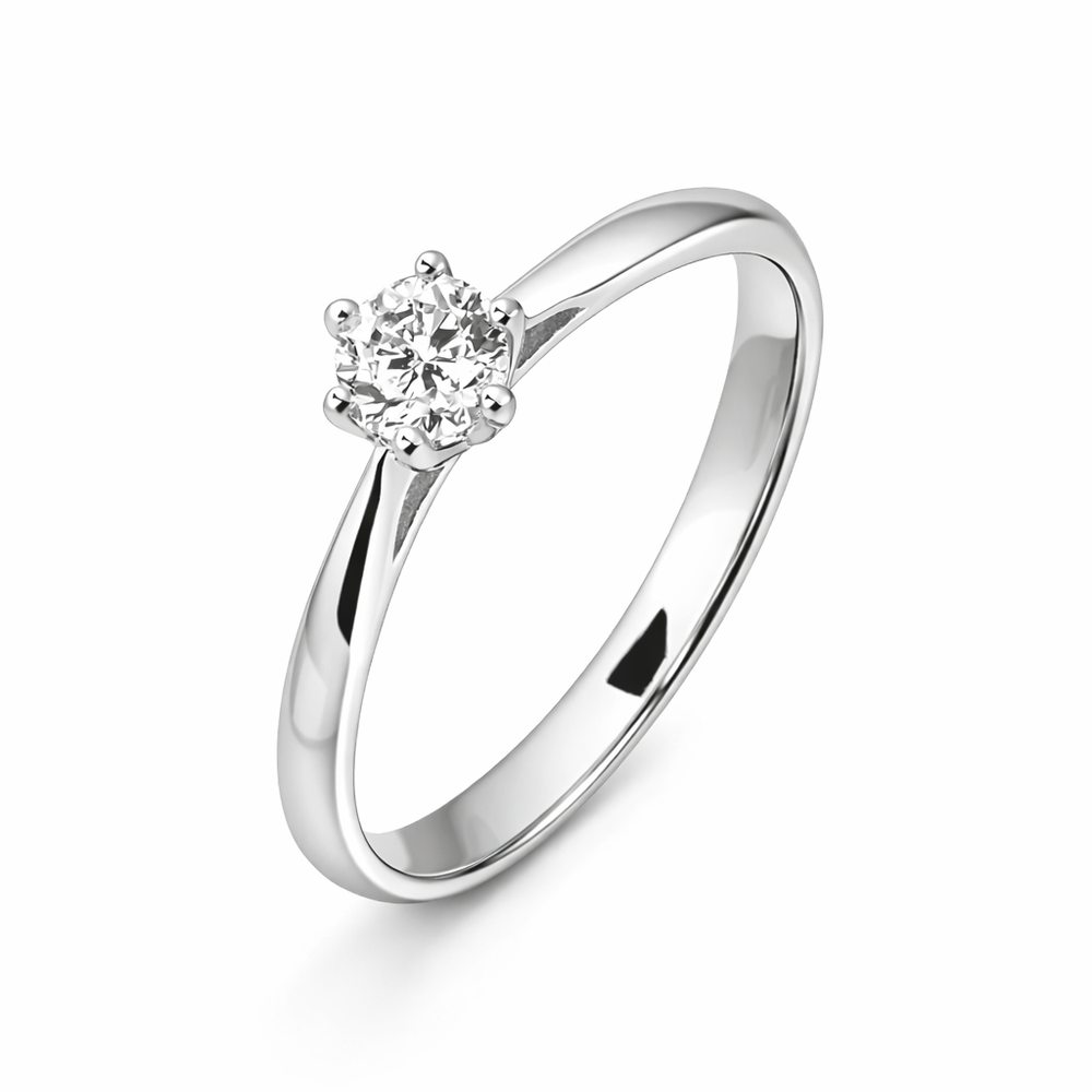 Anillo de compromiso en oro blanco con diamante redondo natural