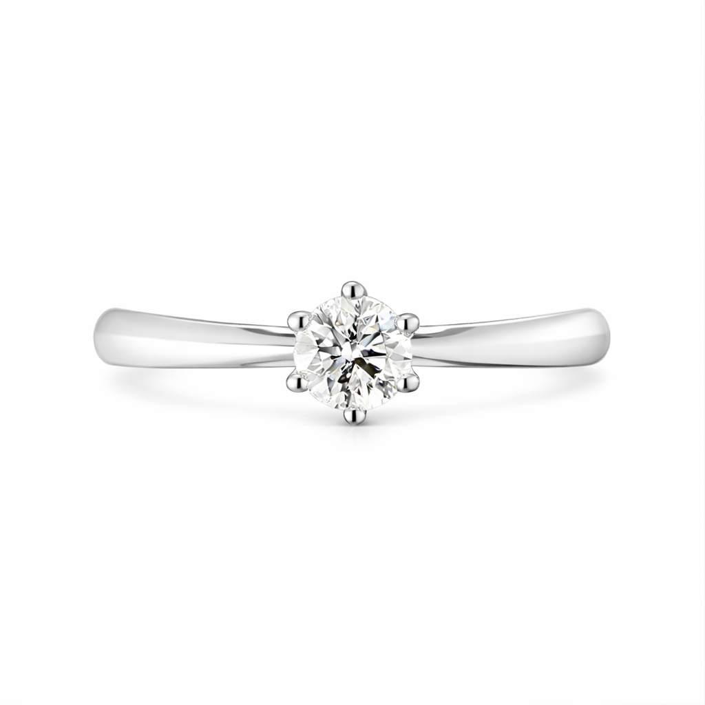 Anillo de compromiso en oro blanco con diamante redondo natural