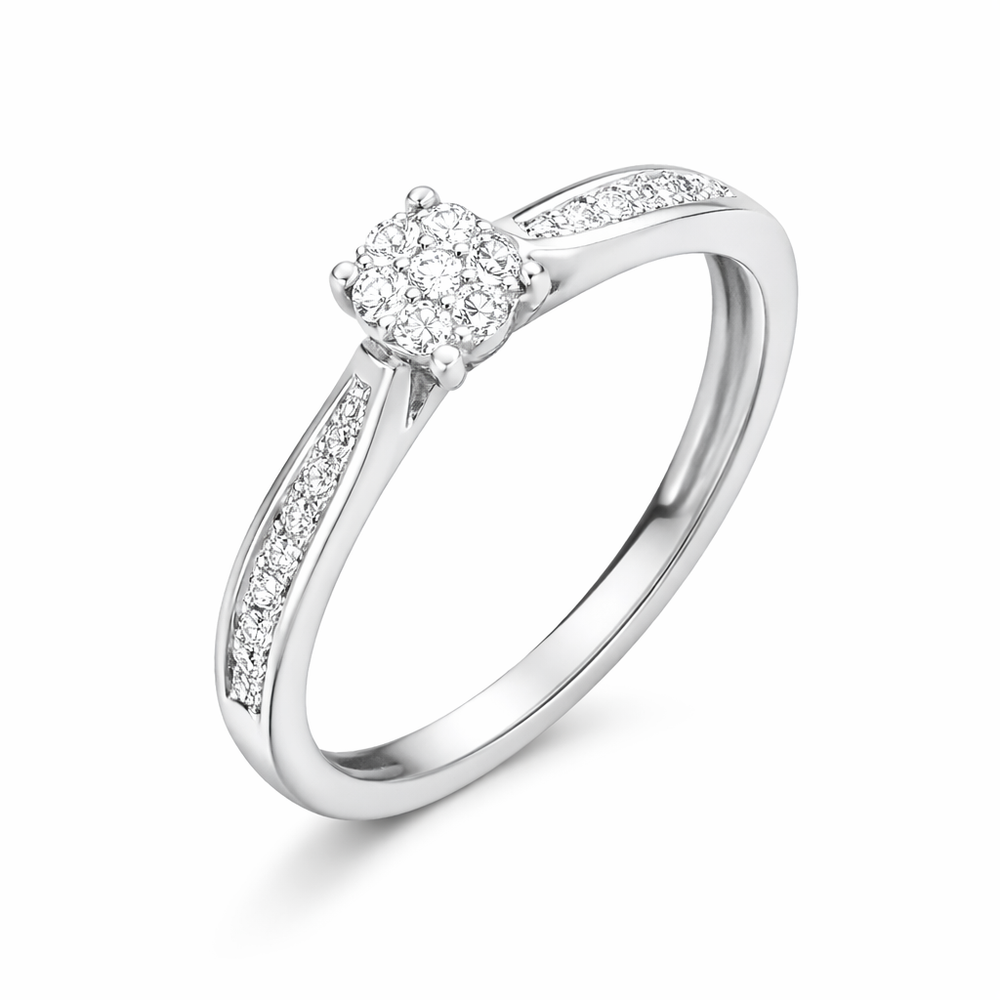 Anillo de compromiso de oro blanco con diamantes estilo pavé