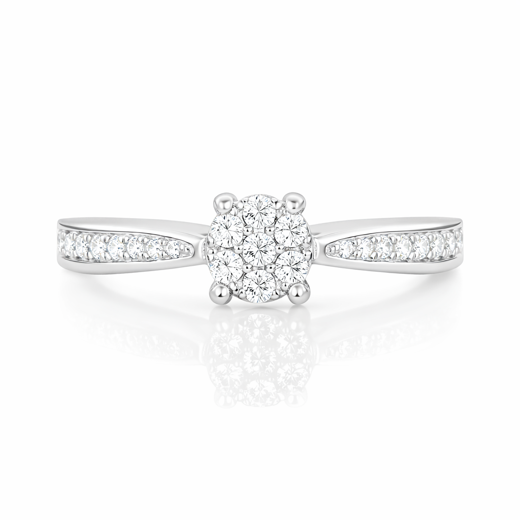 Anillo de compromiso de oro blanco con diamantes estilo pavé