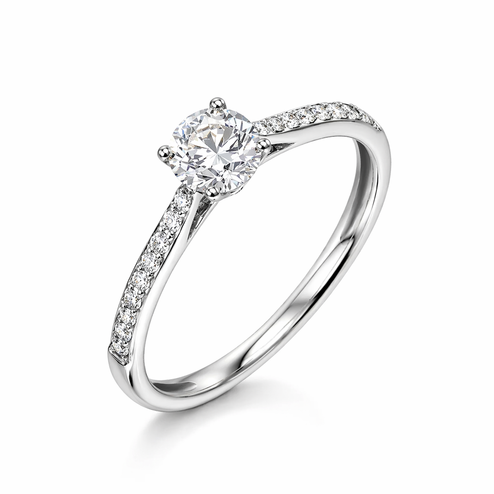 Anillo de compromiso en oro blanco de 18k con diamantes laterales - Las Palmas.