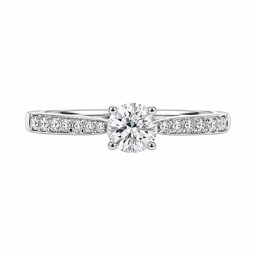 Anillo de compromiso en oro blanco de 18k con diamantes laterales - Las Palmas.