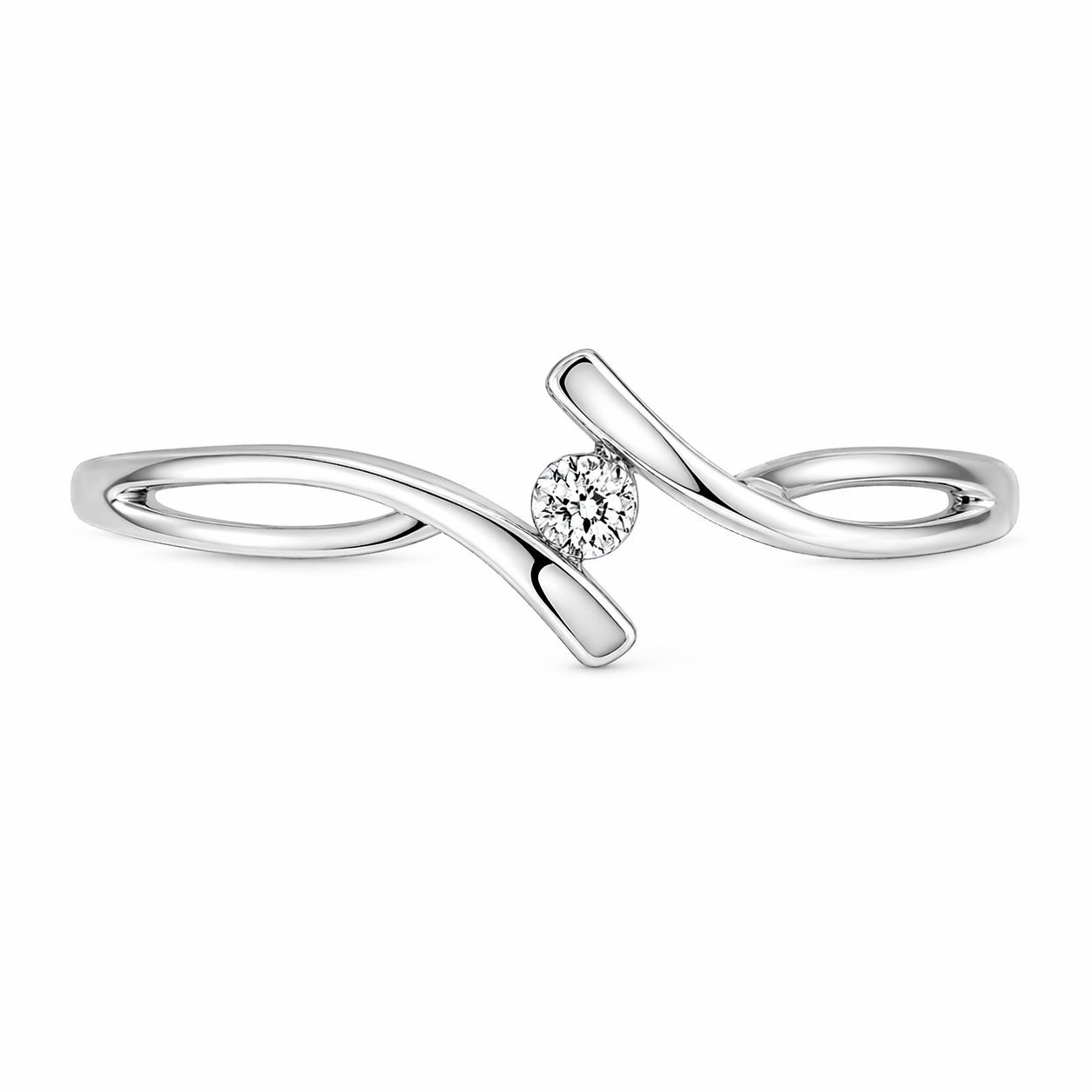 Anillo de compromiso diseño cruzado en oro blanco con diamante 