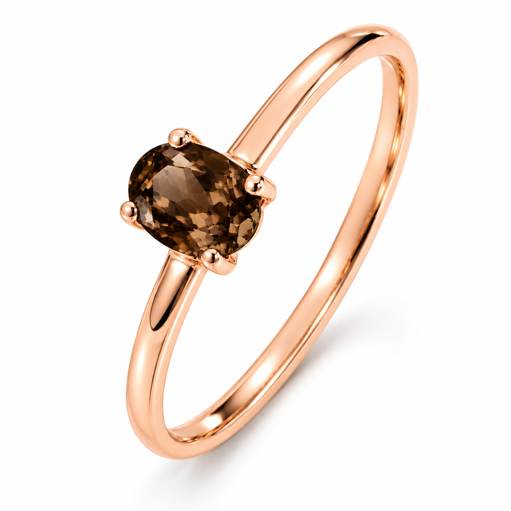 Anillo de oro rosado 18k con topacio cafe ovalado natural