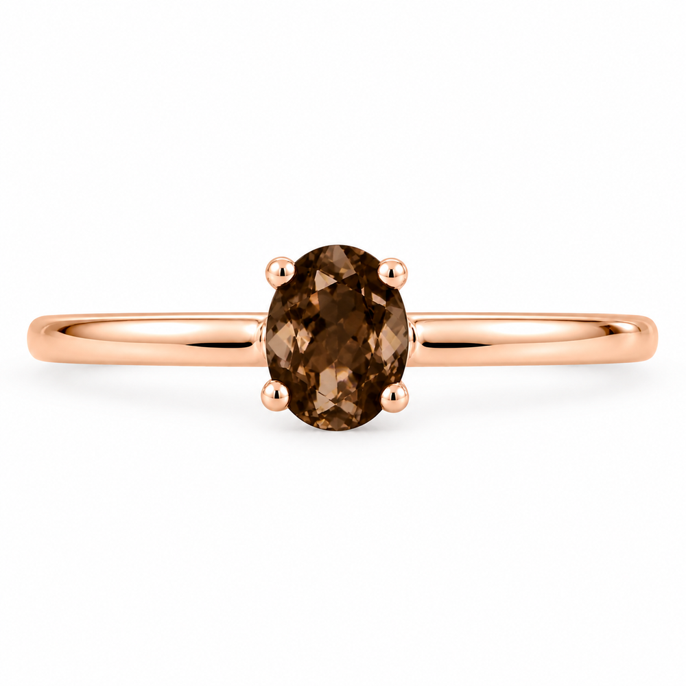 Anillo de oro rosado 18k con topacio cafe ovalado natural