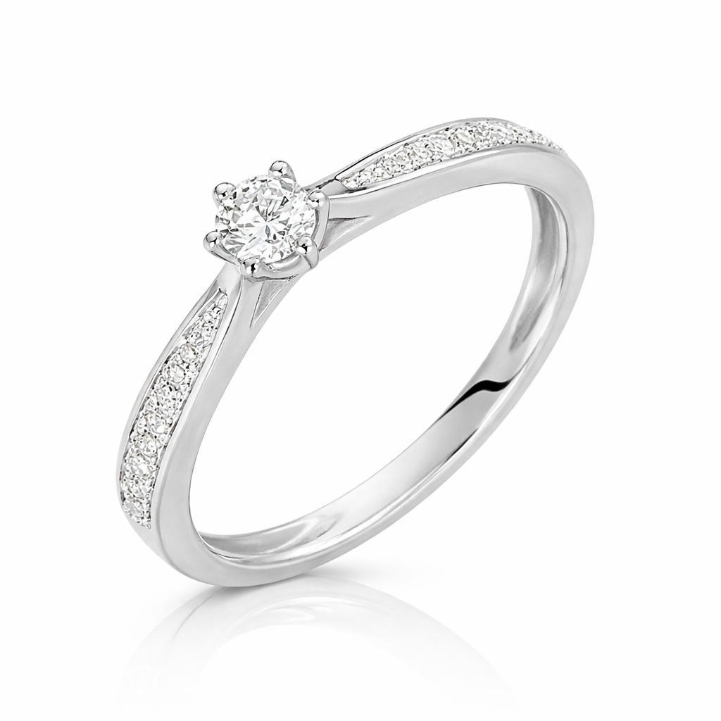 Anillo de oro blanco con diamantes redondos 