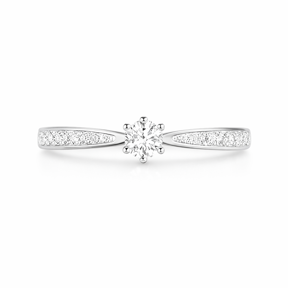 Anillo de oro blanco con diamantes redondos 