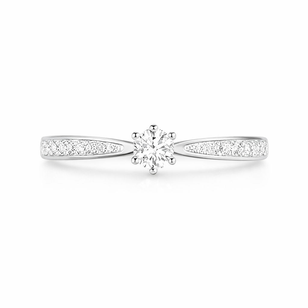Anillo de oro blanco con diamantes redondos 