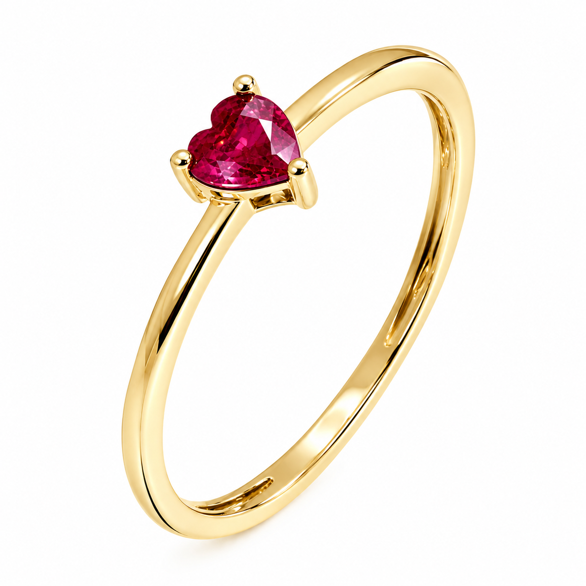 Anillo de oro amarillo 18k con un rubi natural en forma de corazón - Memphis