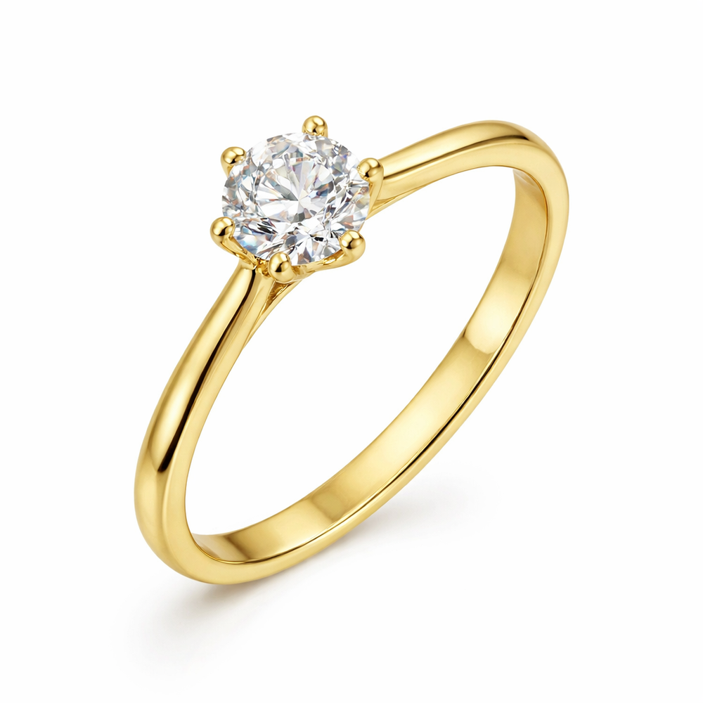 Anillo solitario en oro amarillo con diamante creado en laboratorio 