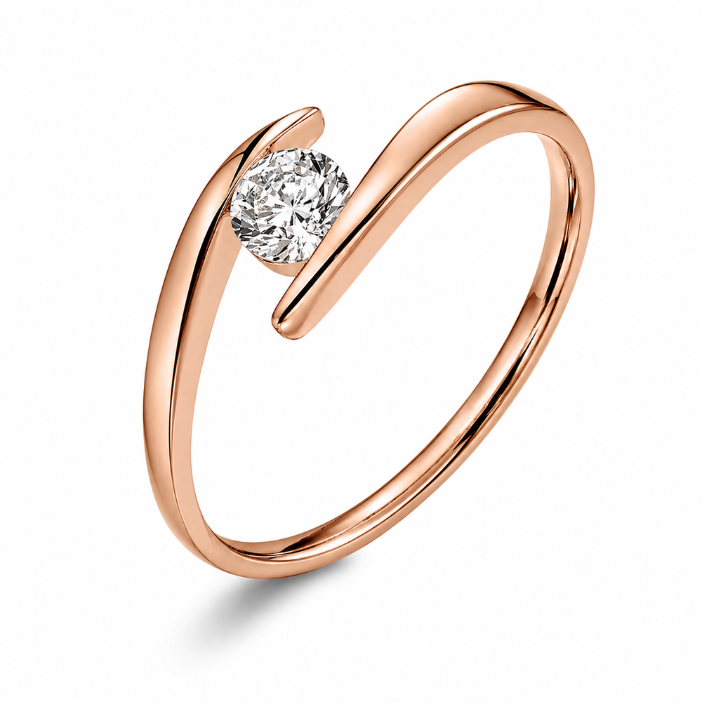 Anillo de compromiso cruzado de oro rosado con diamante 