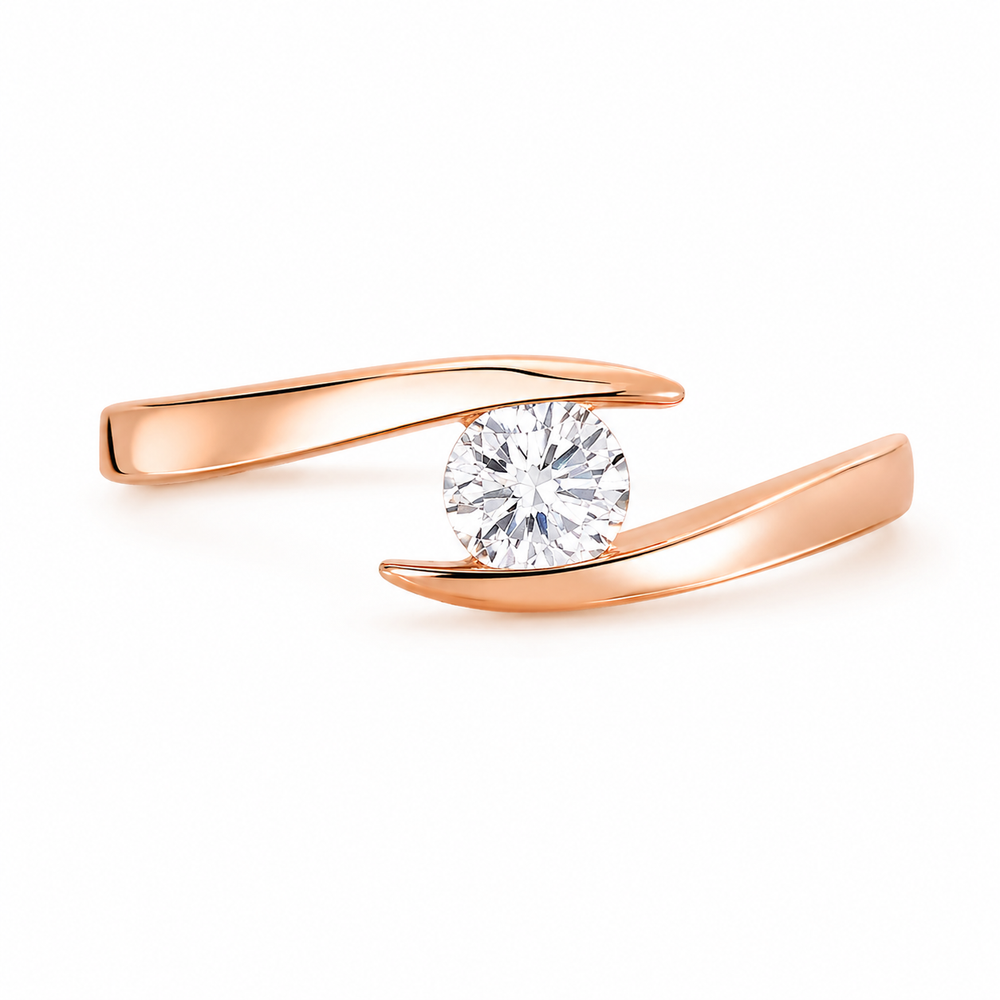Anillo de compromiso cruzado de oro rosado con diamante 