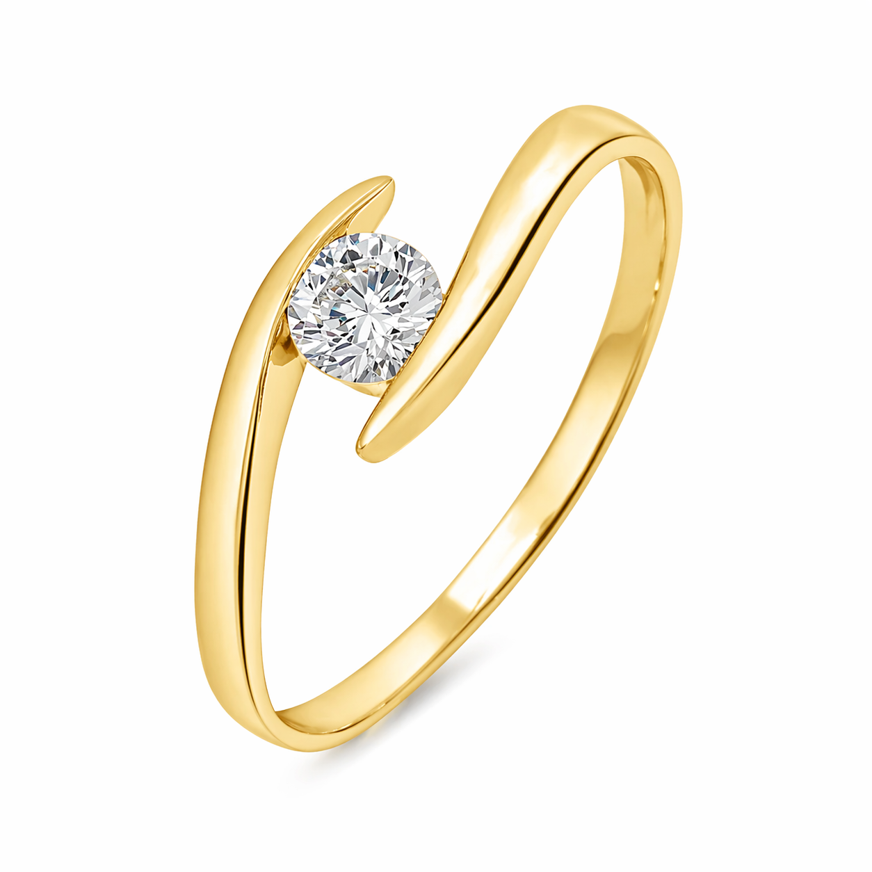 Anillo de oro amarillo diseño cruzado con diamante