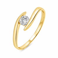 Anillo de oro amarillo diseño cruzado con diamante