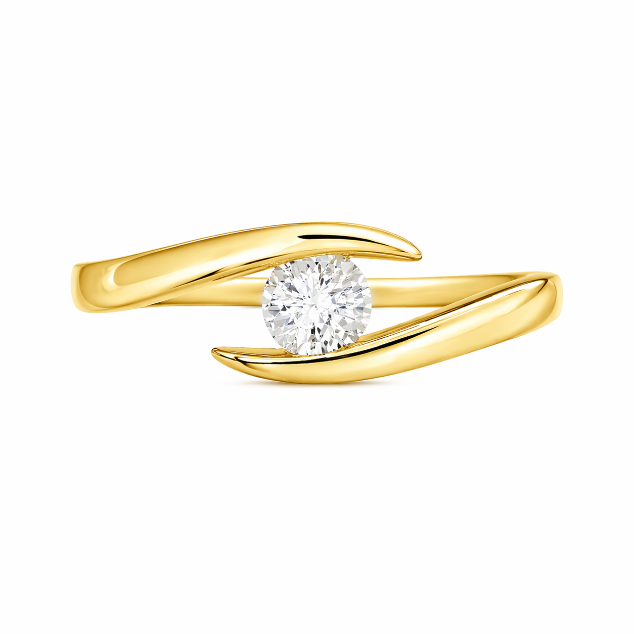 Anillo de oro amarillo diseño cruzado con diamante
