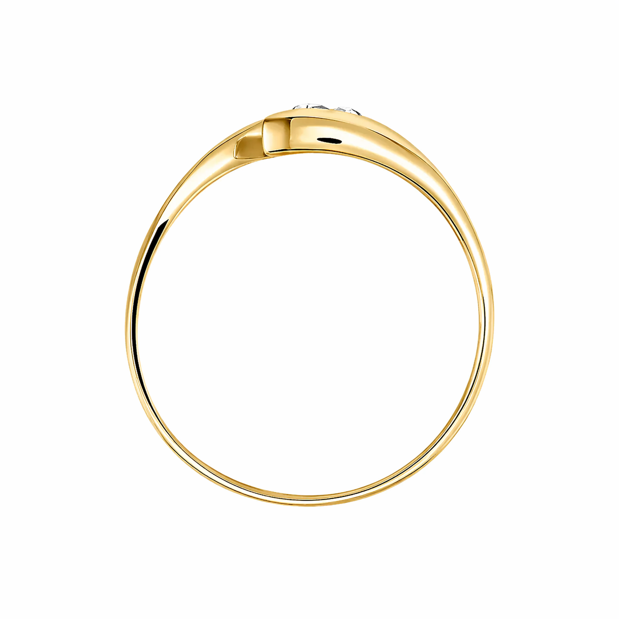 Anillo de oro amarillo diseño cruzado con diamante