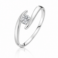 Anillo de compromiso cruzado de oro blanco con diamante