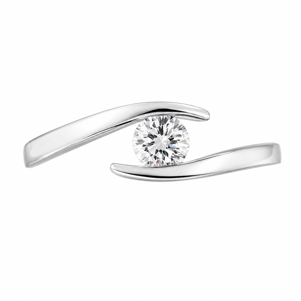 Anillo de compromiso cruzado de oro blanco con diamante