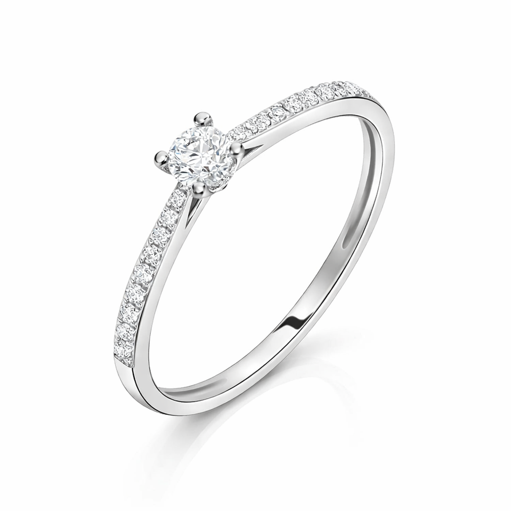 Anillo de compromiso en oro blanco 18k con diamante creado en laboratorio. 