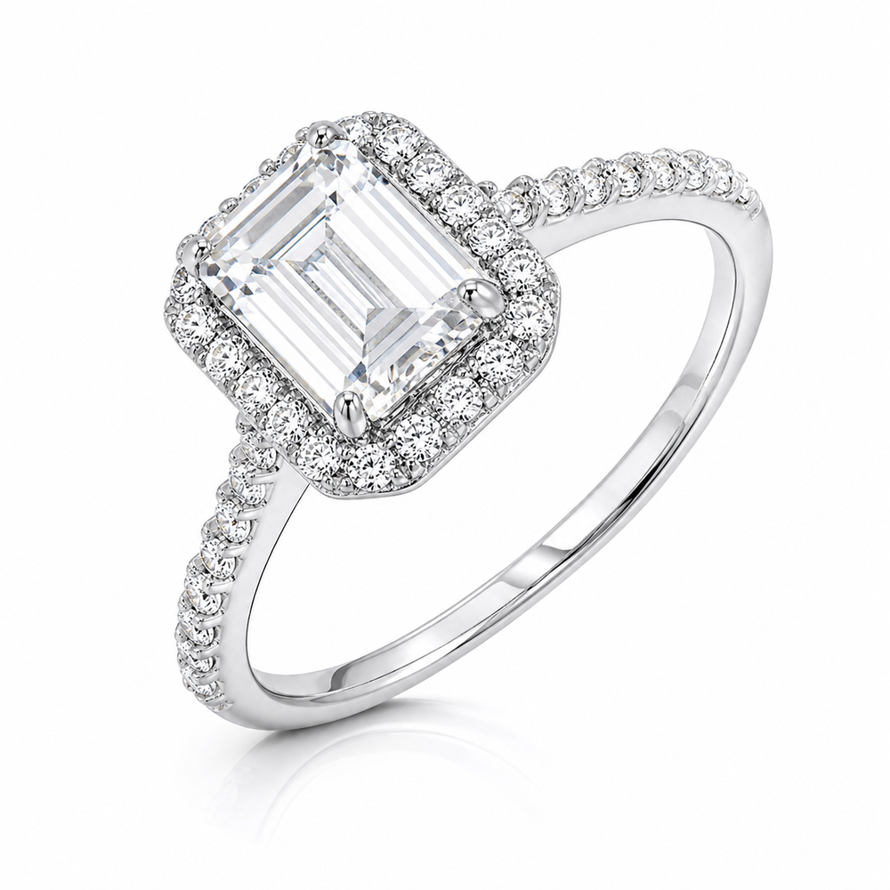 Anillo de compromiso con diamante de laboratorio rectangular 