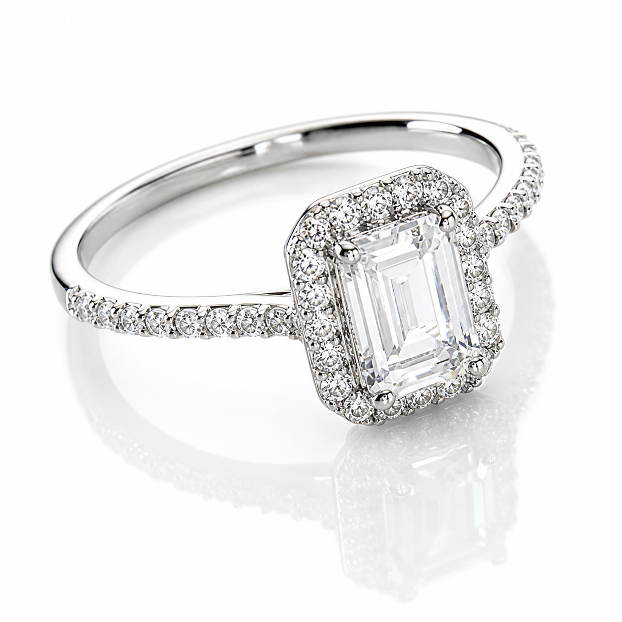 Anillo de compromiso con diamante de laboratorio rectangular 