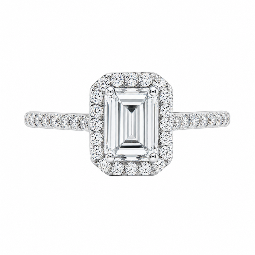 Anillo de compromiso con diamante de laboratorio rectangular 
