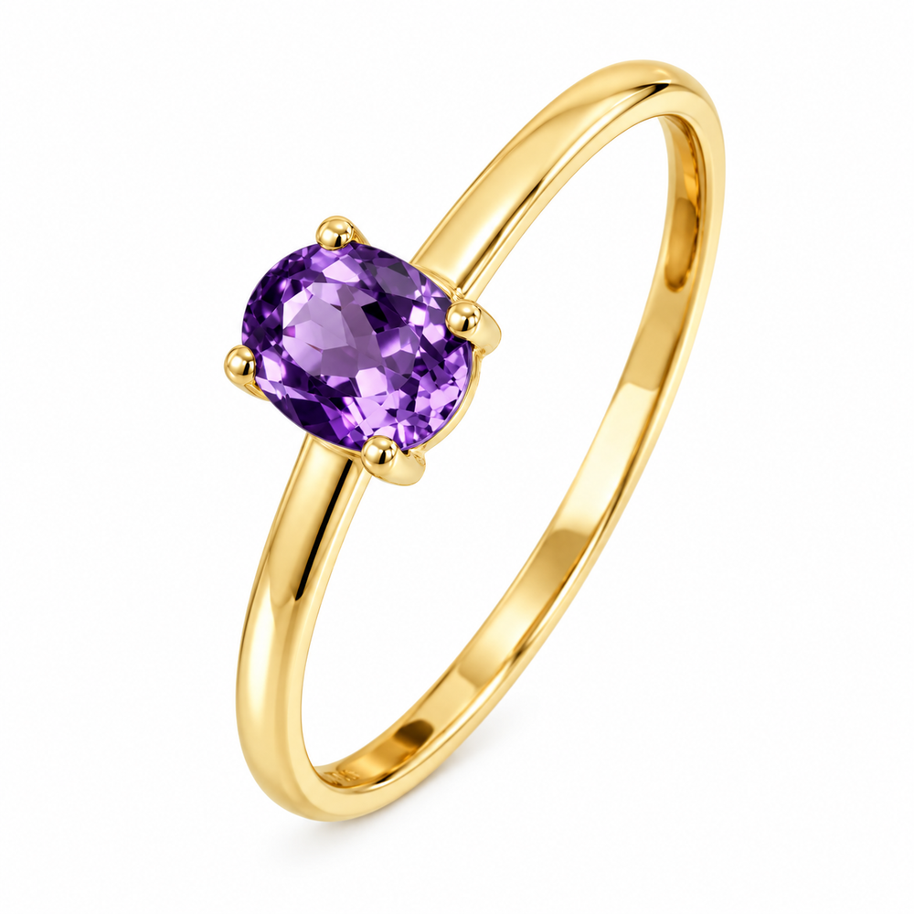 Anillo de oro amarillo 18k con amatista natural. 