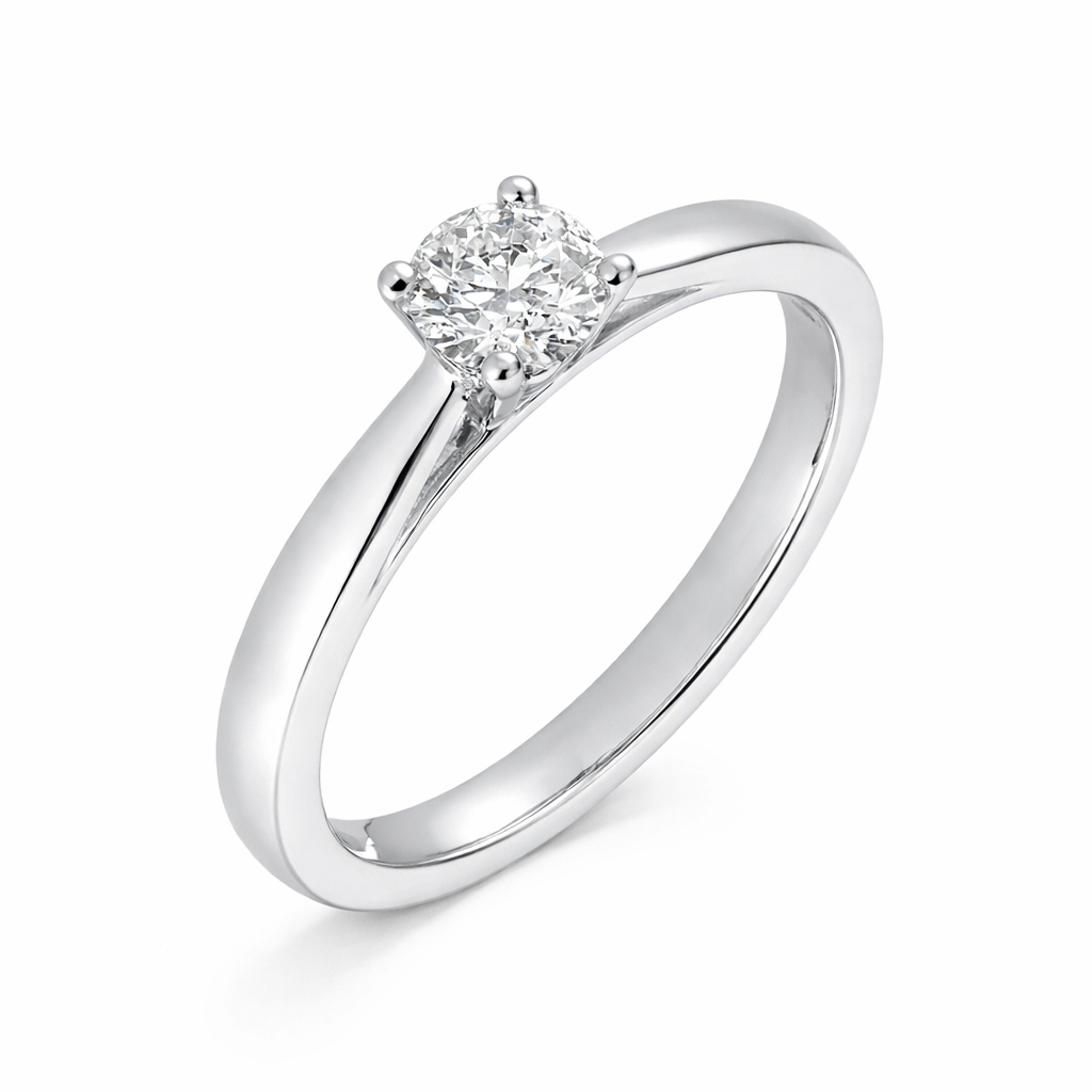 Anillo de compromiso con diamante redondo en oro blanco 18k