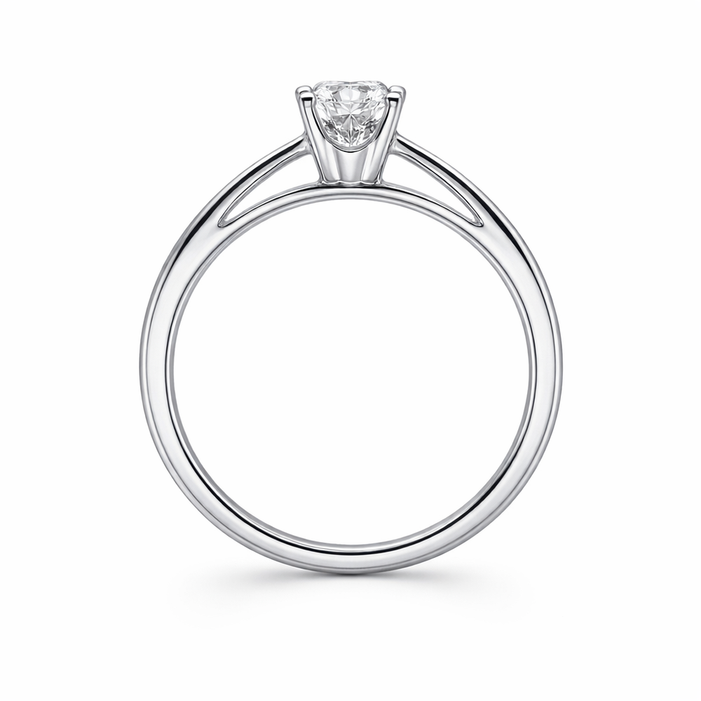 Anillo de compromiso con diamante redondo en oro blanco 18k