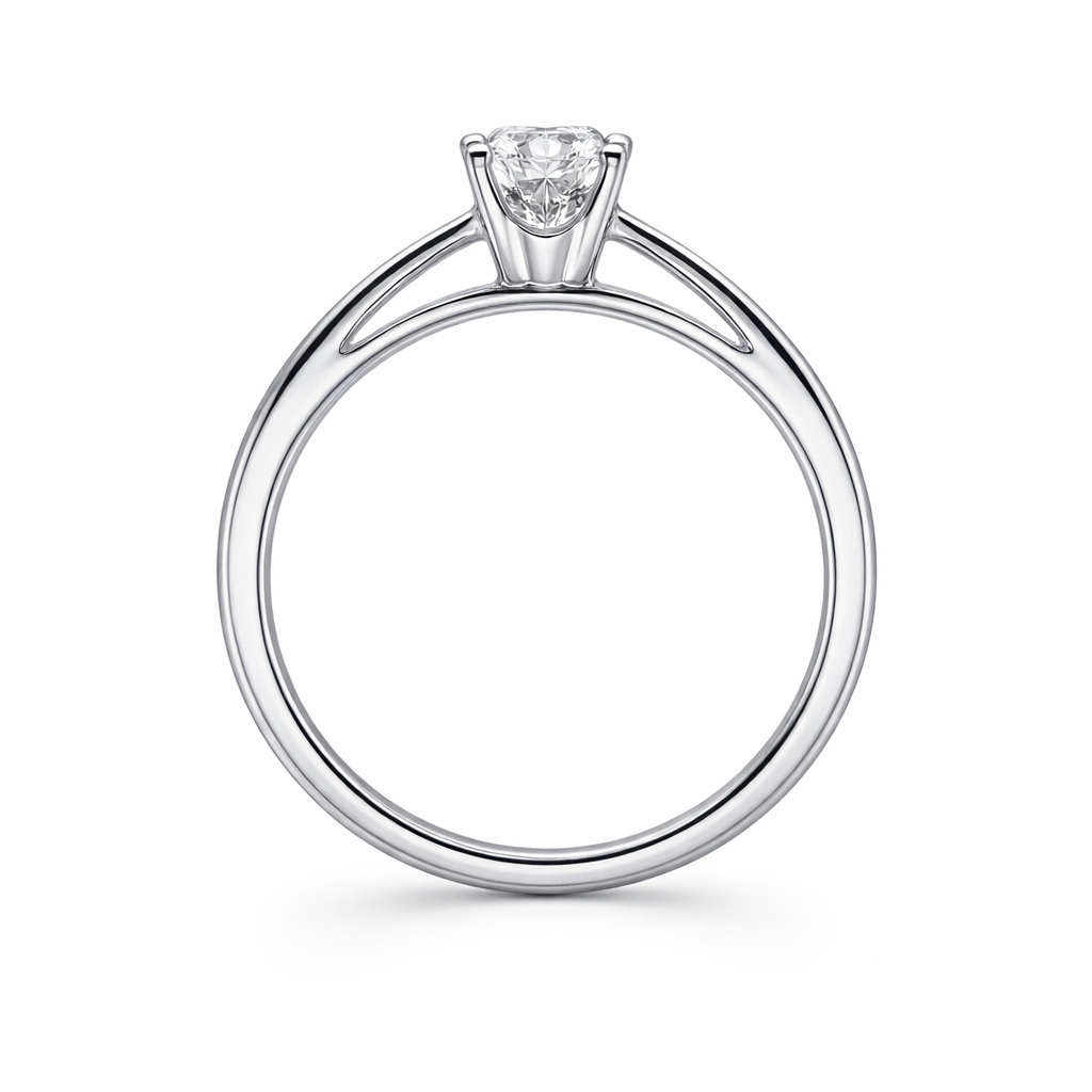 Anillo de compromiso con diamante redondo en oro blanco 18k
