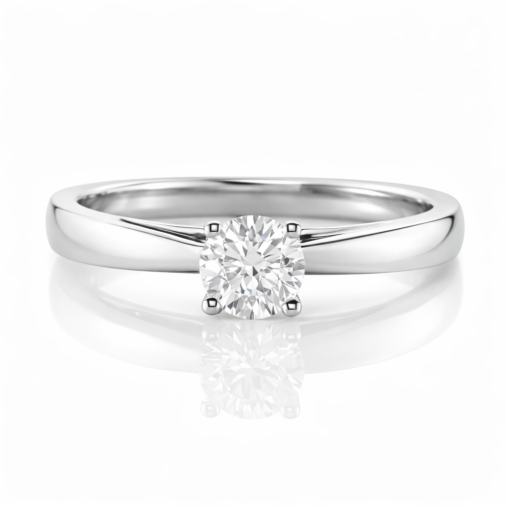 Anillo de compromiso con diamante redondo en oro blanco 18k