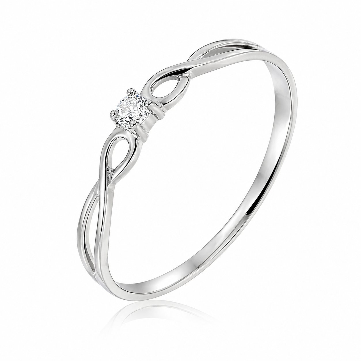 Anillo de compromiso trenzado en oro banco con diamante