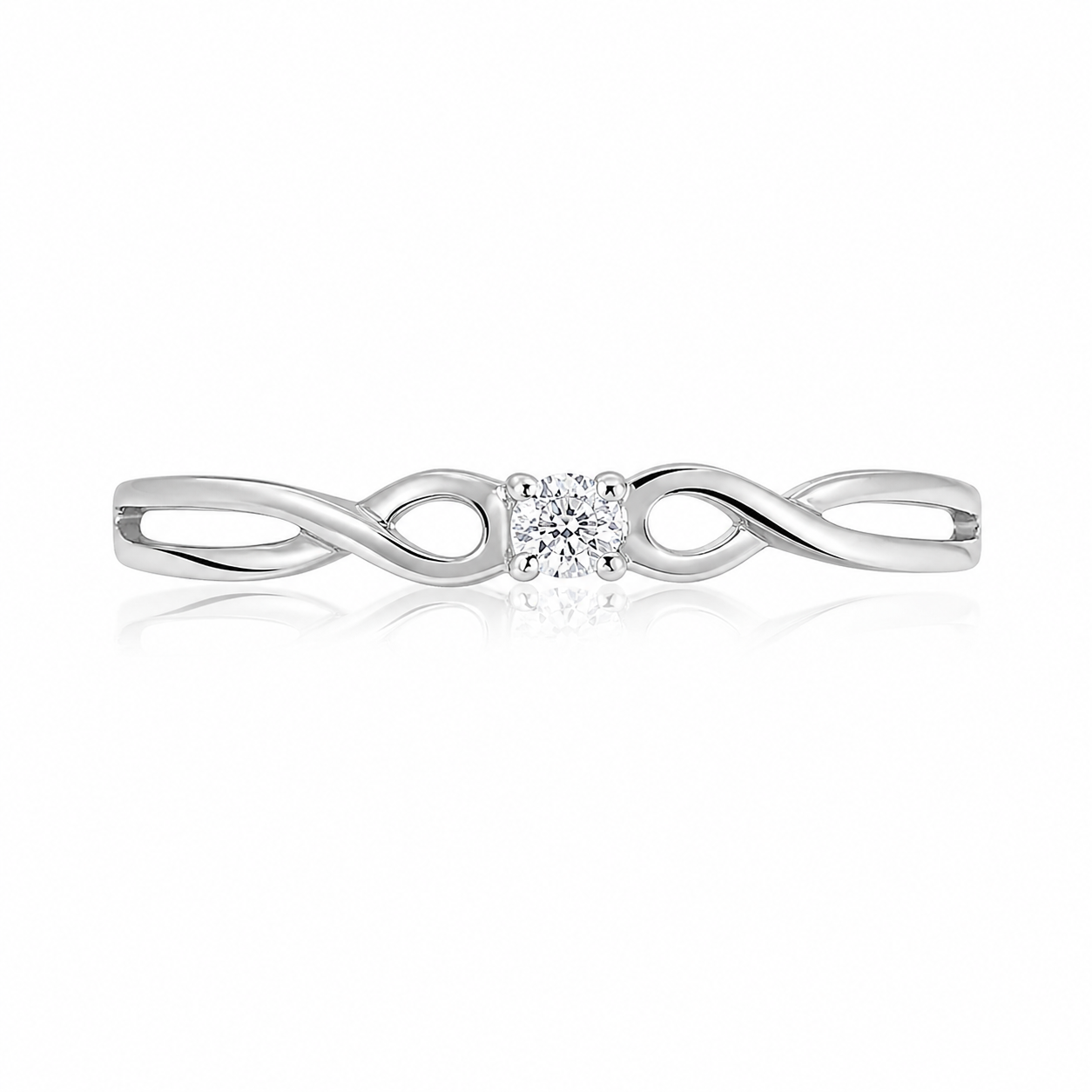 Anillo de compromiso trenzado en oro banco con diamante