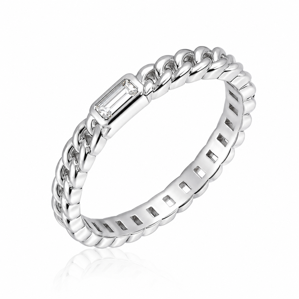 Anillo trenzado en oro blanco on diamante baguette
