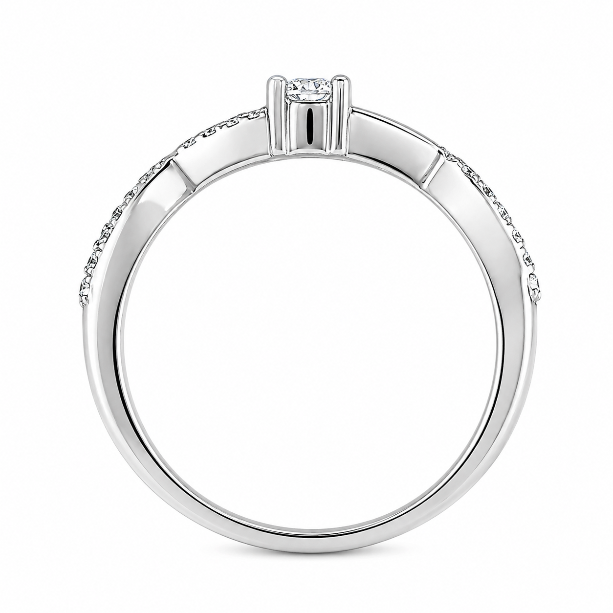 Anillo de compromiso en oro blanco entrelazado trenzado