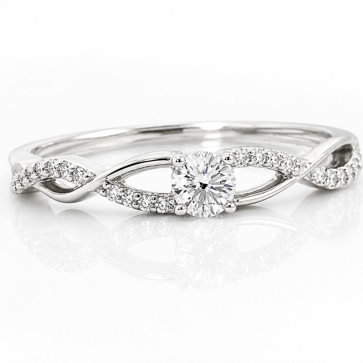 Anillo de compromiso en oro blanco entrelazado trenzado