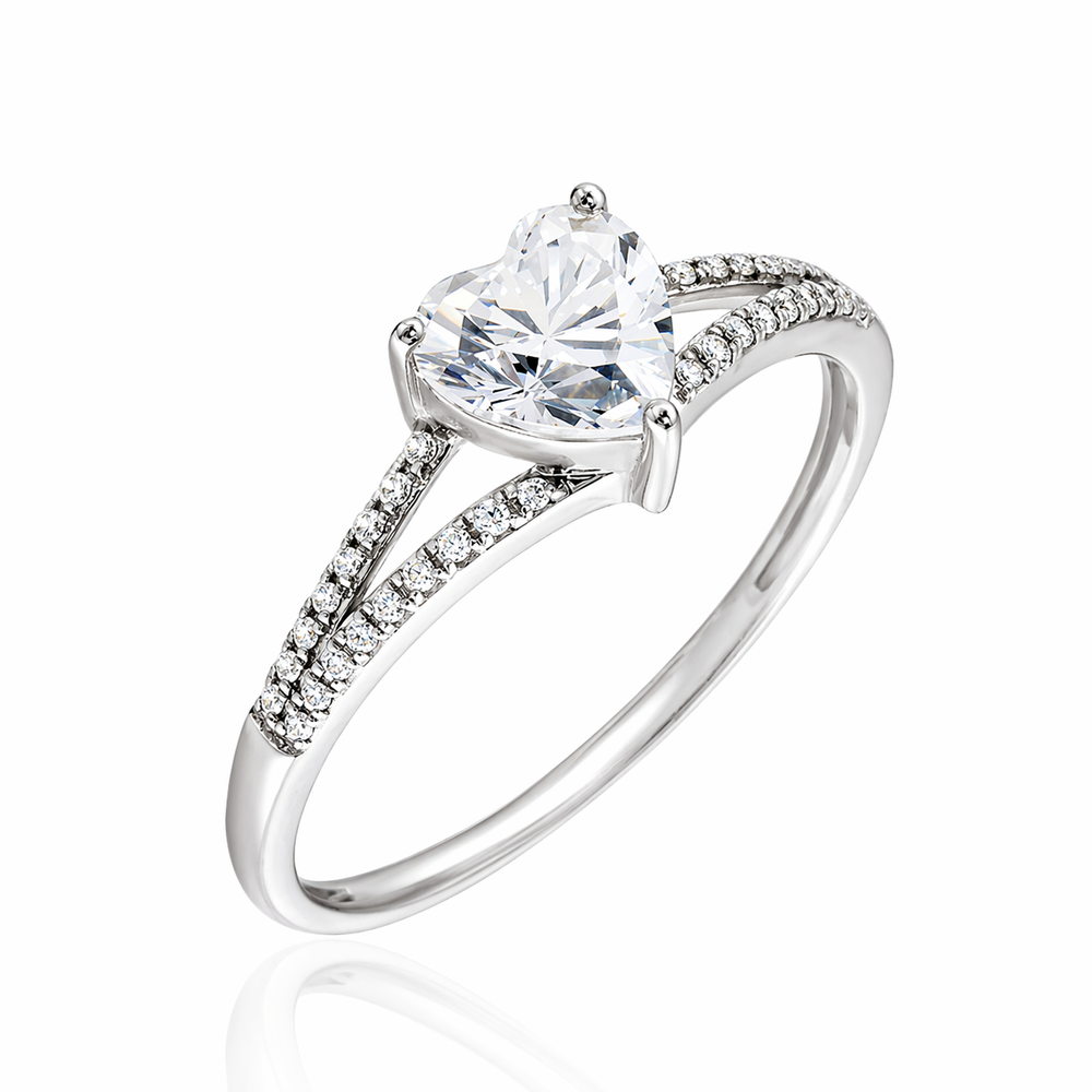 Anillo con diamante de laboratorio de corazon