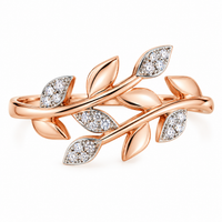 Anillo de oro rosado 18k con diamantes naturales diseño de hojas